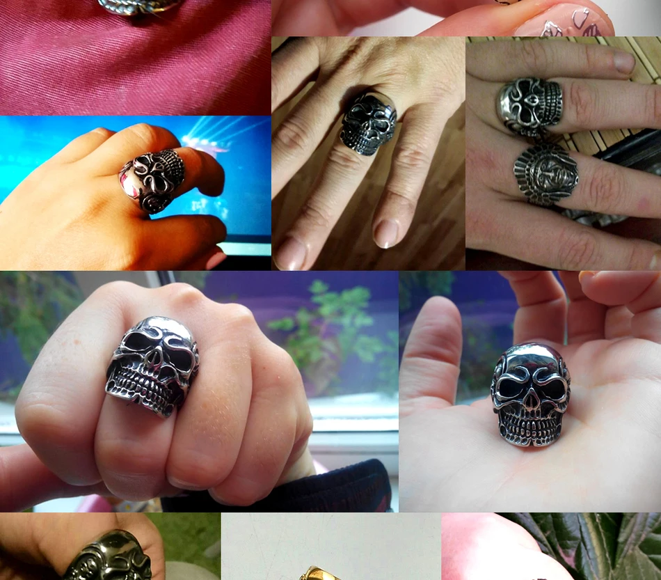 BEIER Dropshipping Fashion Stainless Steel Rings For Man Big Tripple Skull Ring Punk Biker Jewelry BR8-068