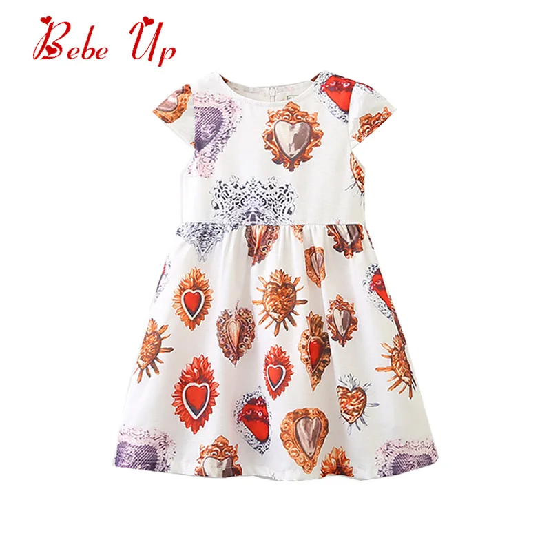 Toddler Girl Summer Designer Dress Luxury Diamond Print Little Cotton White A-line Party Frocks Child 3 To 8 Year Old | Детская одежда