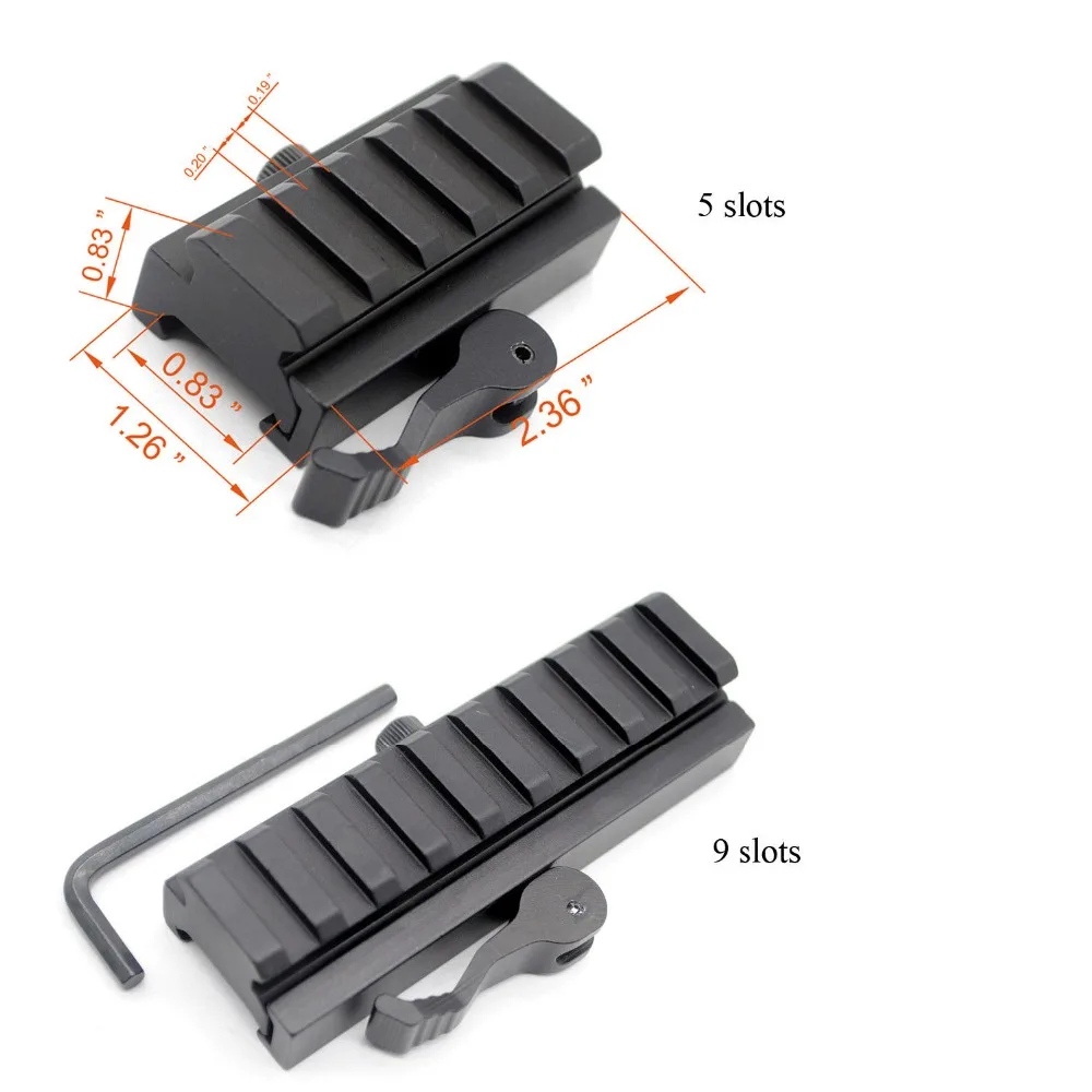 5/9 слотов 20 мм Picatinny/Weaver Rail Basic QD Quick Release Riser Scope Mount Adapter бесплатная