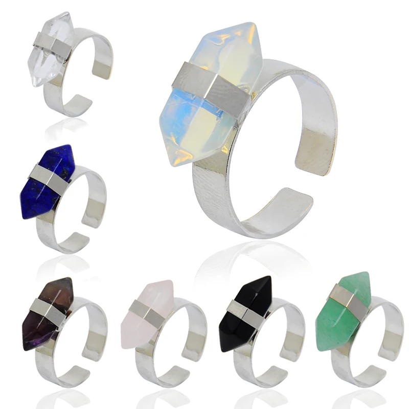 Новые модные кольца из натурального камня с зеленым авантюрином и кристаллом