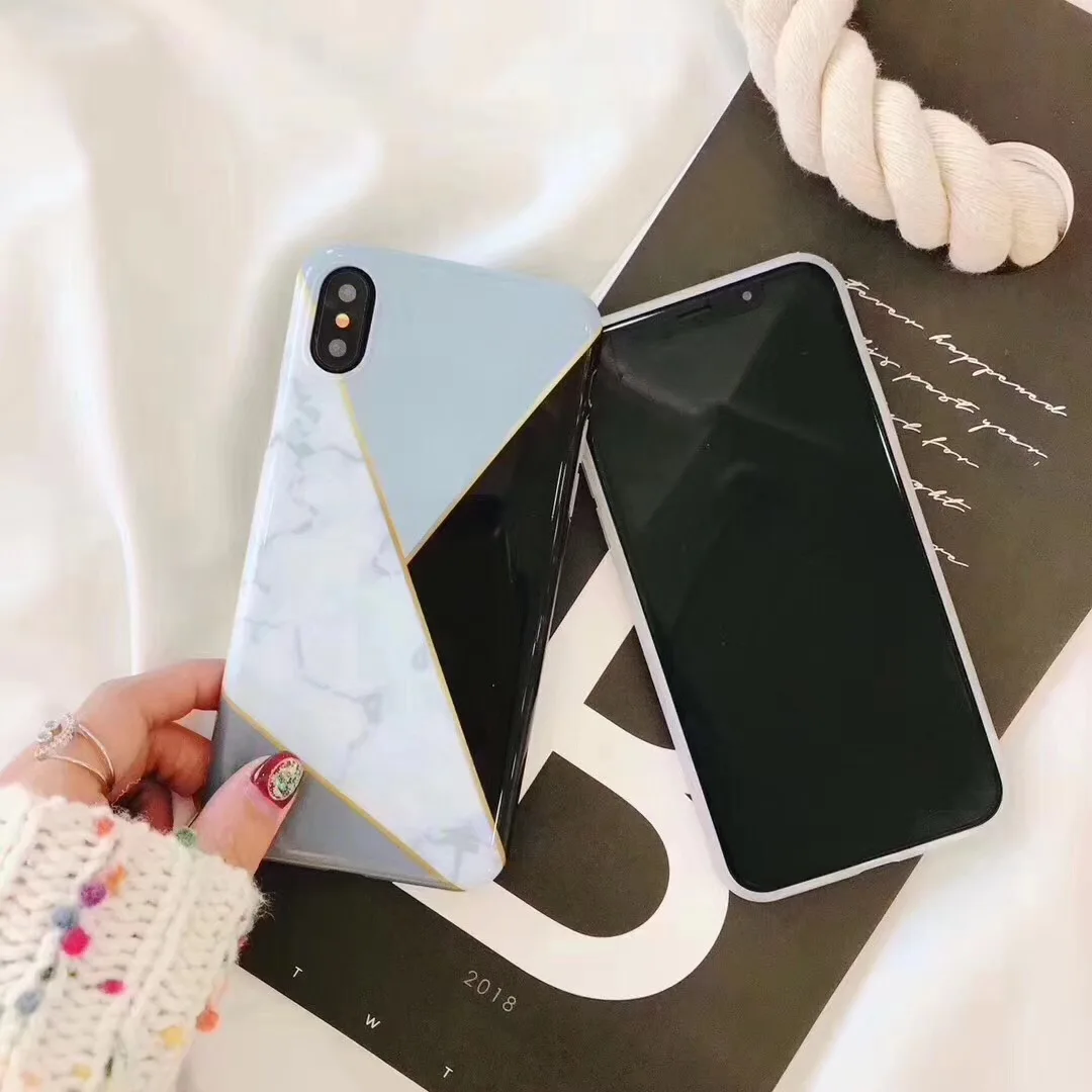 Kerzzil Luxury Geometry Splice Marble Case For iPhone X 10 Colorful Graffiti Candy Soft IMD Back Cover 6 6S 7 8 Plus |