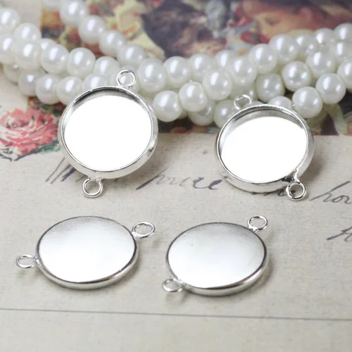 

40PCS Bright silver 20mm Round Cabochon Settings Link Connectors #23140