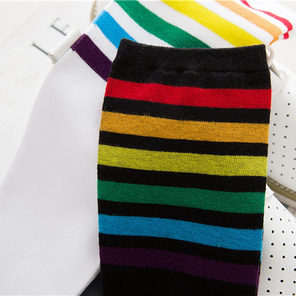 Fashion 1Pair thigh high socks over the knee rainbow stripes black white cotton tube women's pile 05* | Женская одежда
