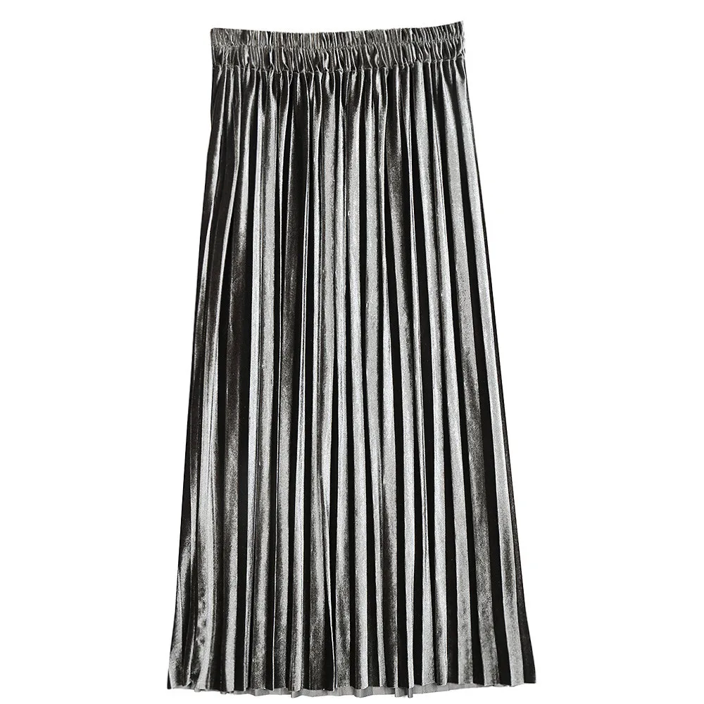 

2020 Spring New Arrival Plus Size Elastic Waist Velvet Pleated Skirt Quality Big Swing Faldas Largas Elegantes Free Shipping