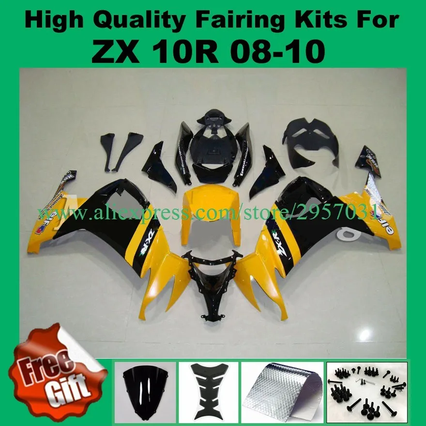Бесплатные Винты + подарки обтекатель комплект для KAWASAKI ZX10R 2008 2009 2010 желтый черный