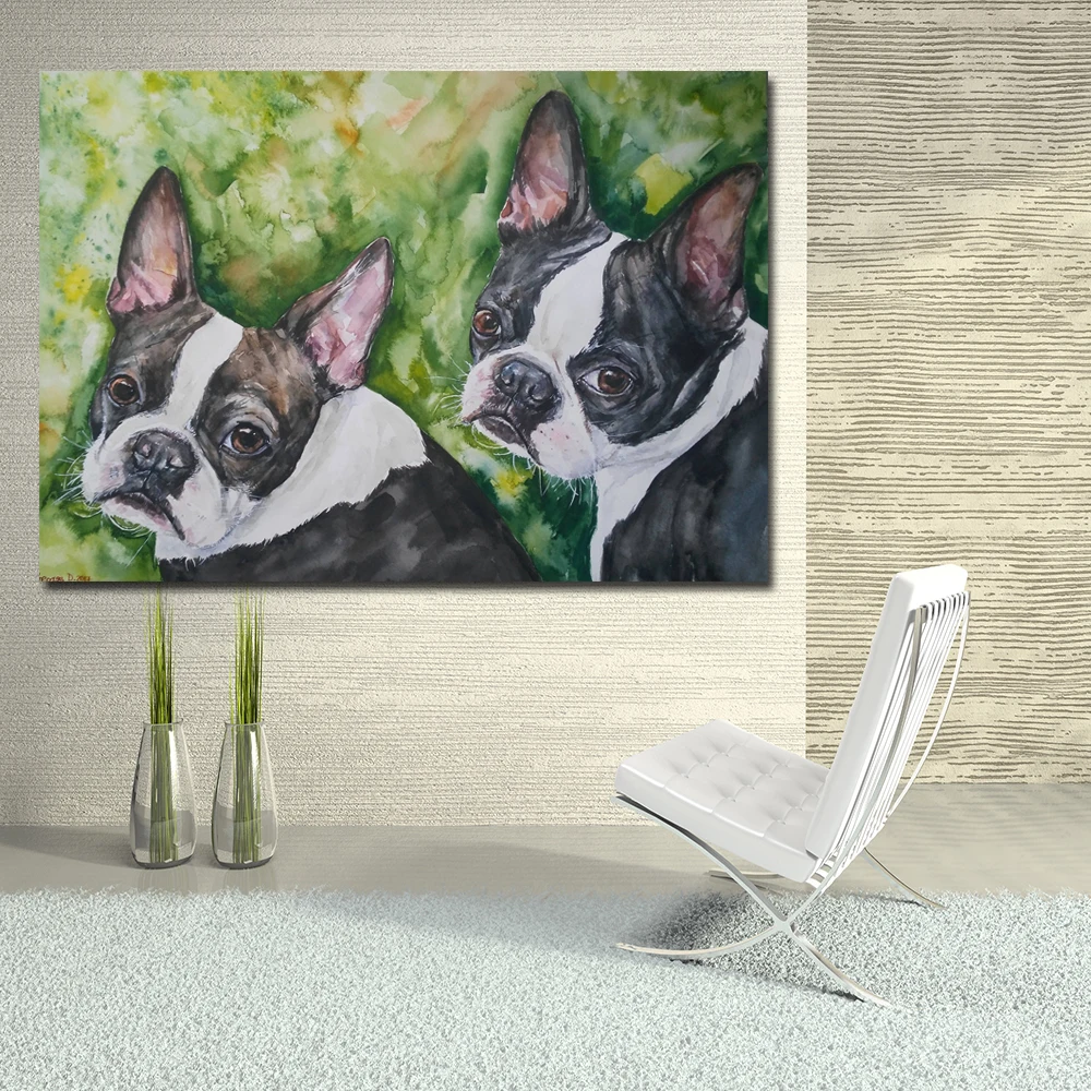 Самодельная картина Бостон Милая Собака Настенная на холсте для детской комнаты