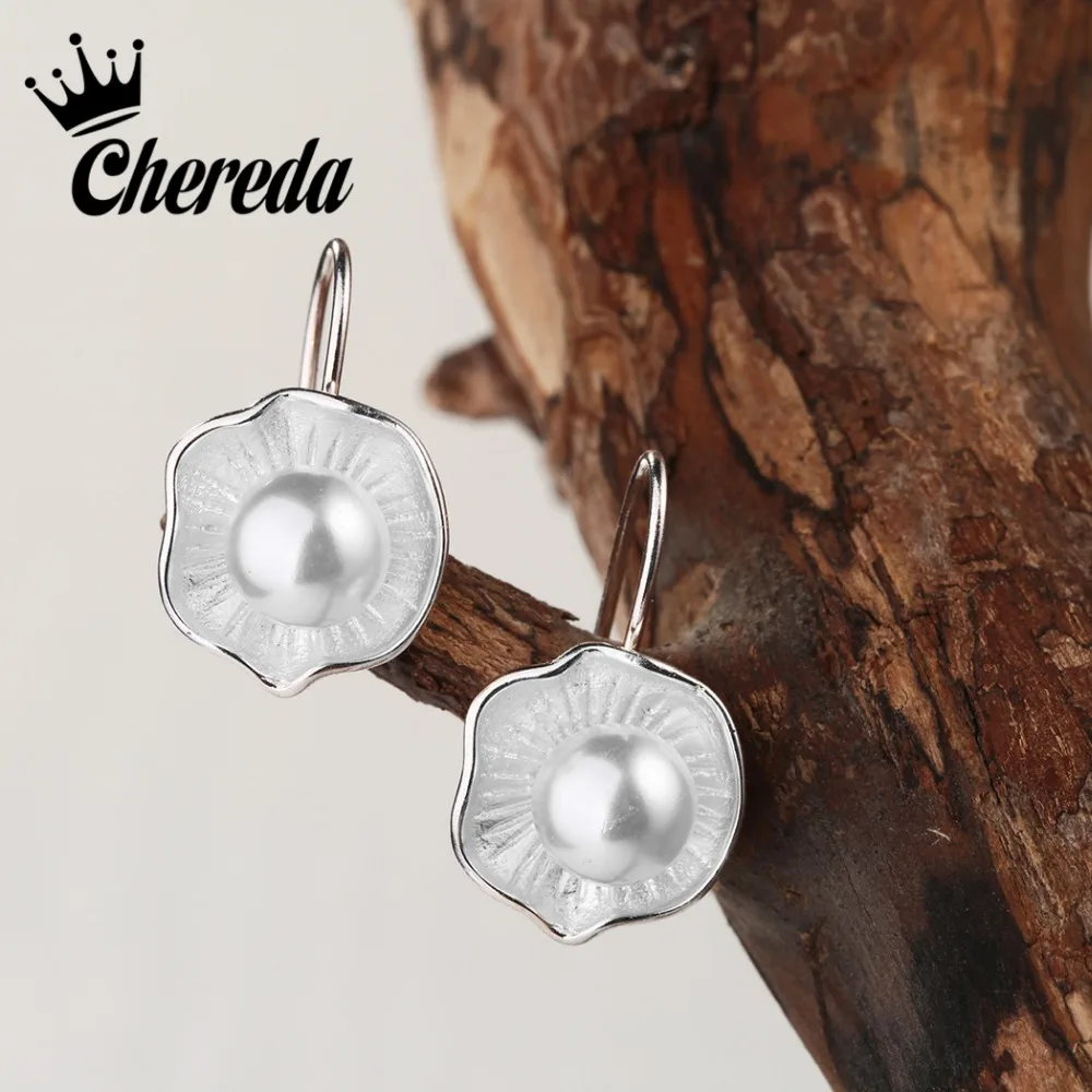 Серьги подвески Chereda с жемчугом романтичные серьги в цветочек 2018|dangle earrings|fashion dangle