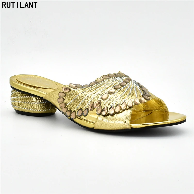 New Arrival Pumps Women Shoes Elegant Nigerian Party Decorated with Rhinestone Wedding Dress 2019 Slip on Block Heel | Обувь