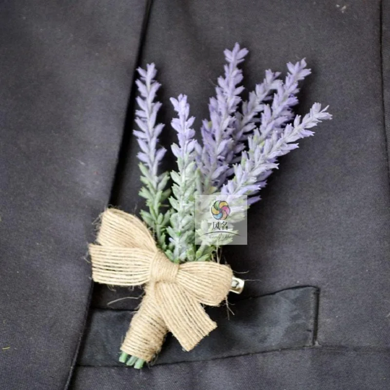 Boutonniere purple Свадебные шелковые Бутоньерки для мужчин, ручная работа, пуговицы, вечерние цветы, лаванда, фиолетовый корсаж - Цвет: Boutonniere purple