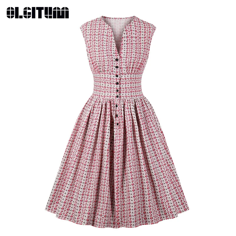 Женское винтажное платье с V-образным вырезом без рукавов | Женская одежда