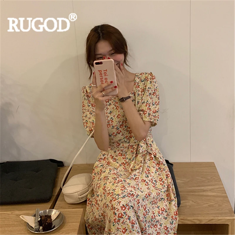Женское длинное платье RUGOD элегантное макси с квадратным вырезом и пышными