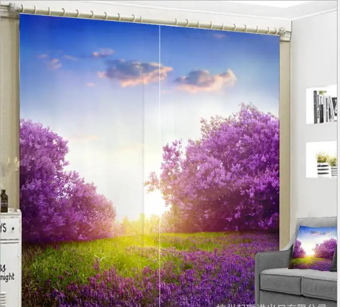 

girl Bedroom 3D Window Curtain Purple flowers Luxury living room decorate High precision print Cortina Drapes Rideaux pillowcase