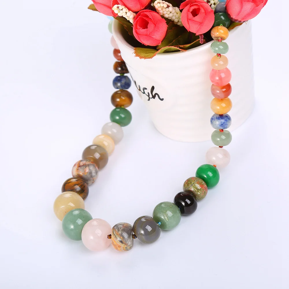 

Natural Colorful Crystal Necklace Makes Stone Female Rainbow Choker Charm Stone Beads Colorful Morganite Stone Round Jade Gift