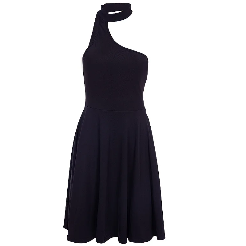 Элегантный черный плиссированные платья для женщин пикантные Холтер одно плечо