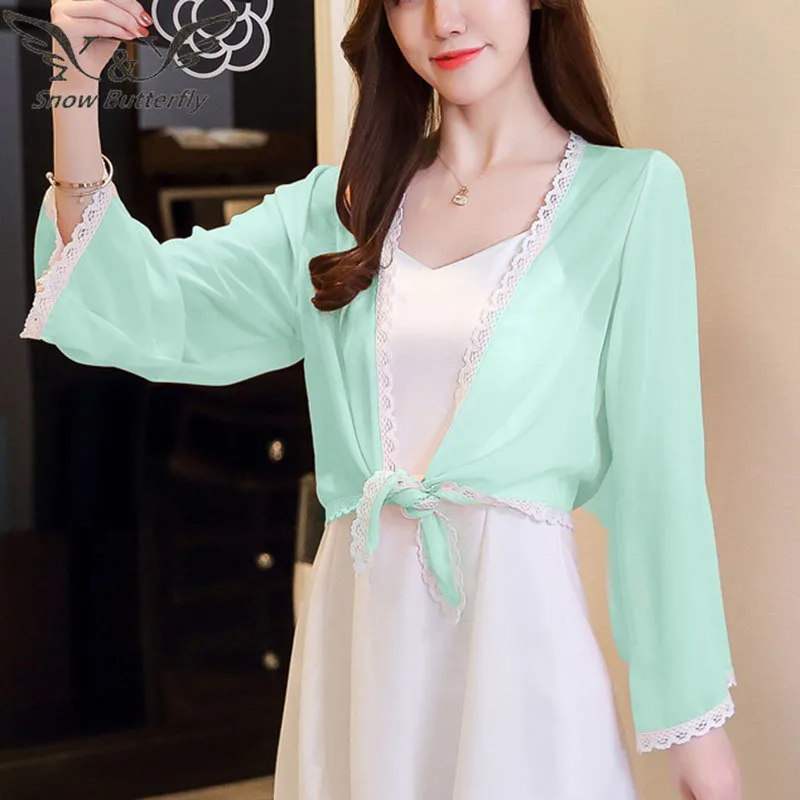 2019 рубашка женские блузки модное корейское кружевное кимоно кардиган летняя