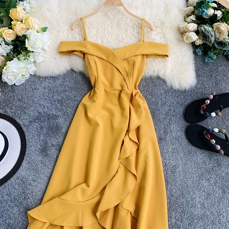ALPHALMODA женское изящное плиссированное платье с открытыми плечами, тонкое асимметричное платье на бретельках, Летнее Платье До Колена