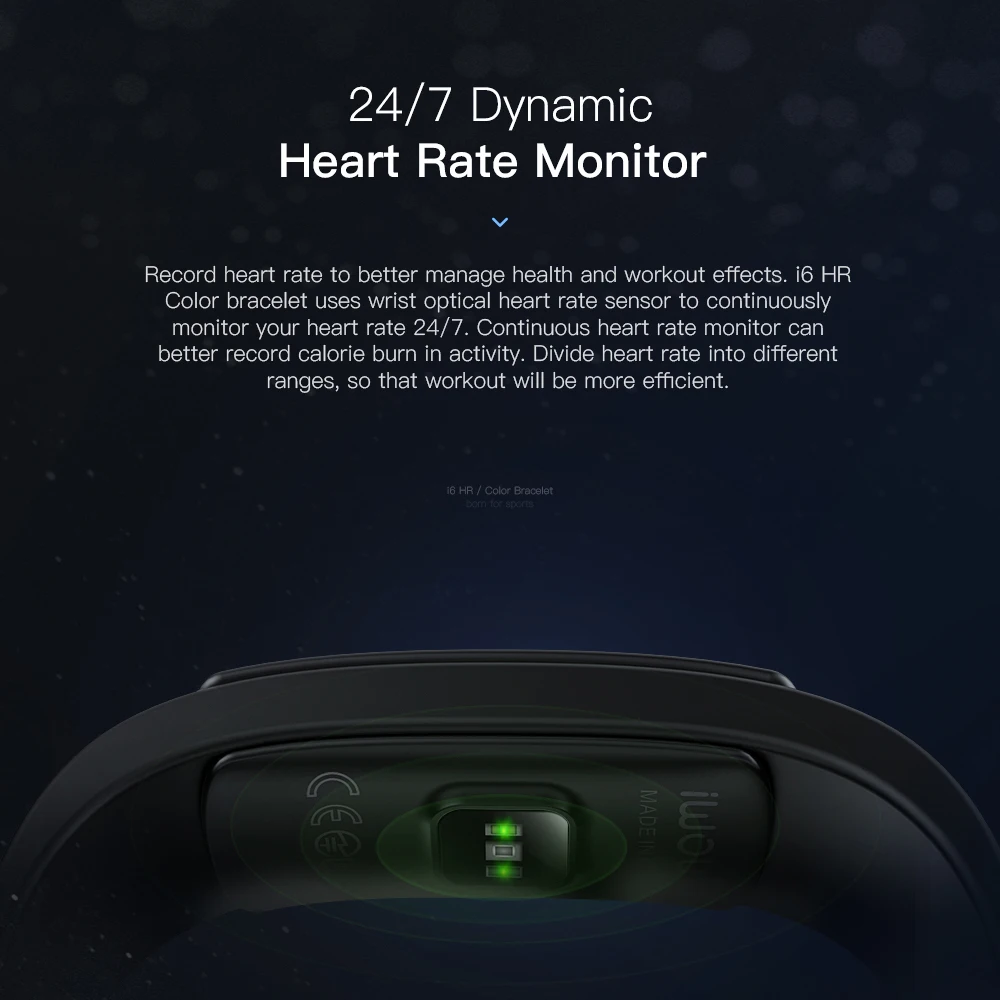 IWOWNfit I6HRC Smart Браслет Heart Rate время Фитнес браслет крови Давление трекер Band 0 96 ''OLED