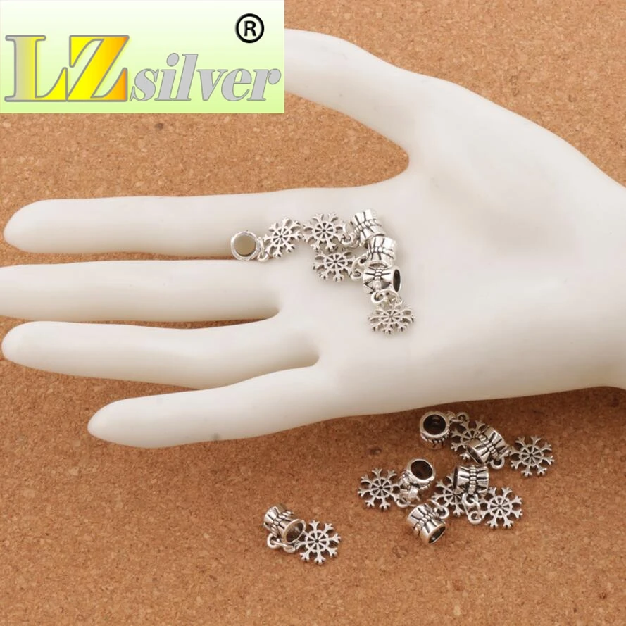 

Cute Flower Snowflake Big Hole Beads 11x24mm 100PCS zinc alloy Dangle Fit European Charm Bracelets Jewelry DIY B734