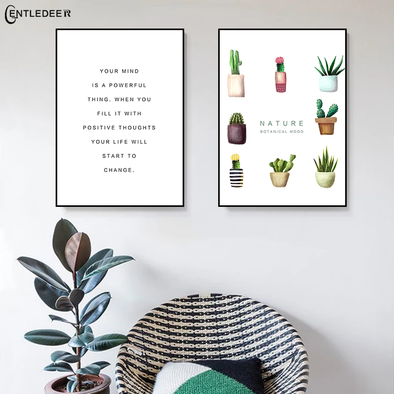 Акварельный растительный лист плакат печать художественный шрифт Фреска холст