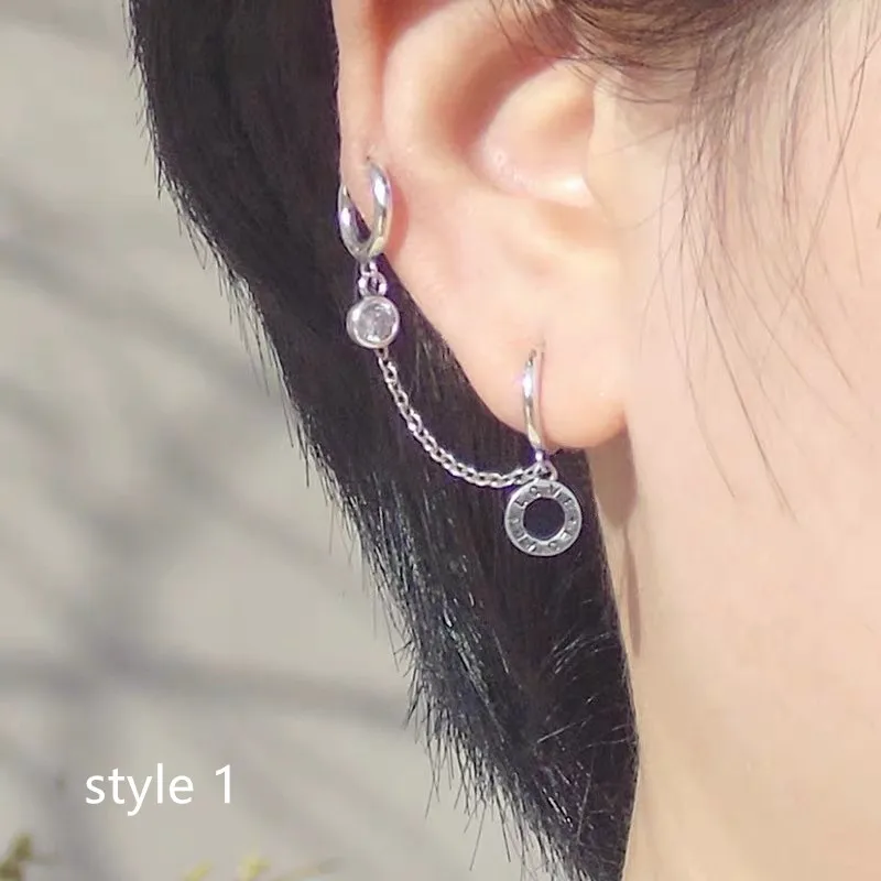 1 piece style 1 Серьги из стерлингового серебра 925 пробы, индивидуальное двойное кольцо для уха, цепочка с двойным отверстием, ушные кости, темпераментные трендовые женские ювелирные изделия для ушей - Окраска металла: 1 piece style 1