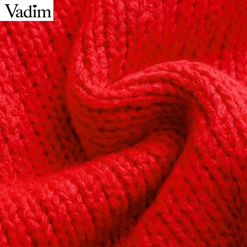 Vadim Женские базовые короткие свитера с длинным рукавом круглым вырезом