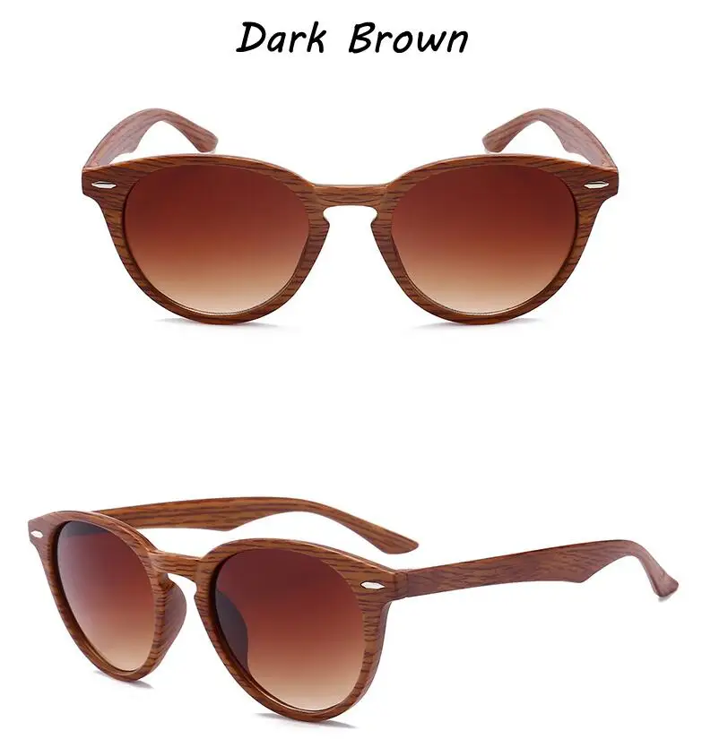 Dark Brown Новинка, брендовые дизайнерские женские солнцезащитные очки, модные, круглые линзы, классический стиль, имитация дерева, оправа, Ретро стиль, женские солнцезащитные очки, Gafas de sol - Цвет линз: Dark Brown