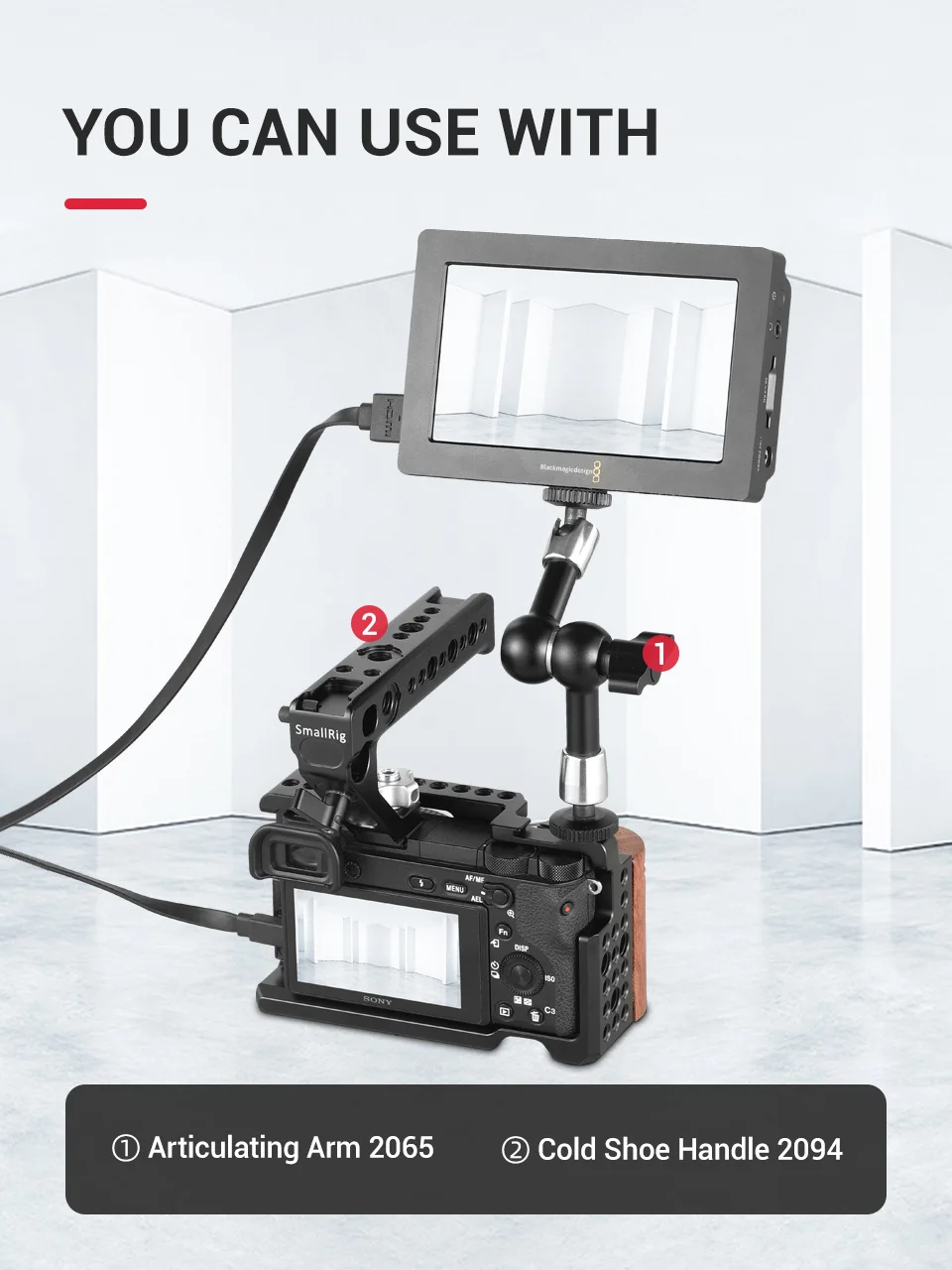 SmallRig для sony a6000 аксессуары для sony A6300/A6000/ILCE-6000/ILCE-6300 клетка с деревянной ручкой двойная камера Rig-2082