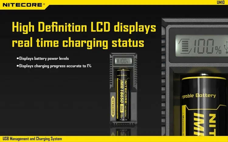 TOPSALE NITECORE умное зарядное устройство UM10 Digi зарядное устройство с ЖК-дисплеем Универсальное USB Питание Литий-ионная IMR батарея адаптер питания для путешествий