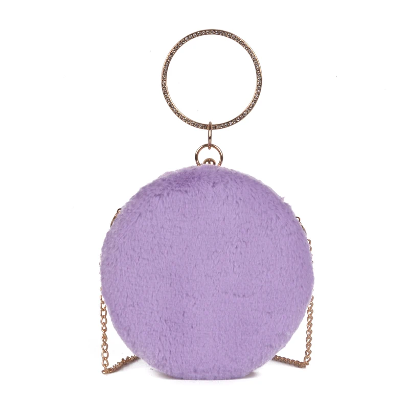 Зимний маленький фланелевый круглый дизайнерский клатч из искусственного меха