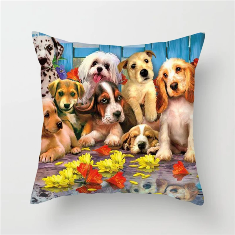 Fuwatacchi Dogs Throw Pillows Cushion Covers Dog Couple Pillow for Home Sofa Decor Funny Animal Square Plush Pillowcases | Дом и сад