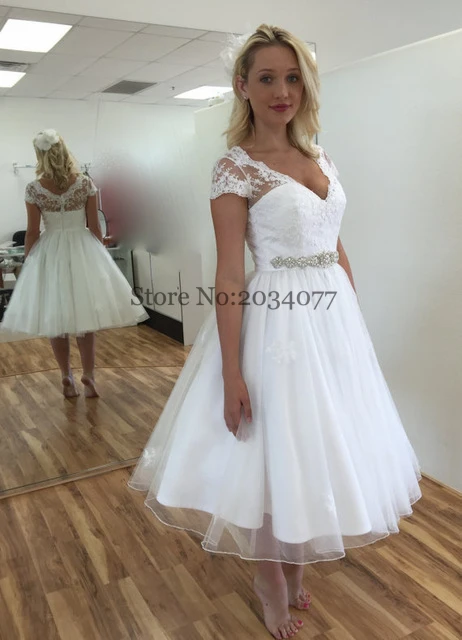 Robe de mariée courte 2017 Alibaba Розничный Магазин Короткие Свадебные платье Белого Органзы
