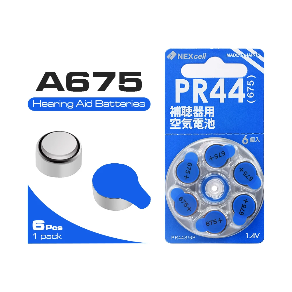 6 шт ZA675 PR44 воздушно-цинковые слуховой аппарат Батарея 1,4 V 675 V675 P675 DA675 PR675H PR675P PR44 A675 AC675 Кнопка монета Батарея