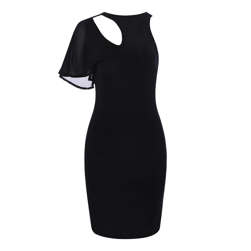 New Summer Black Petal Sleeve Hollow Out Fashion Bandage Women Dress Sexy Prom Party Dresses | Женская одежда