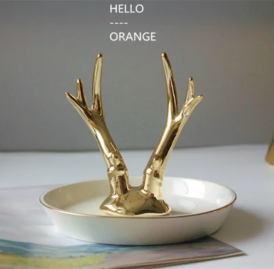 Хорошее качество слоновой кости белая керамическая пластина золотые рога/голова