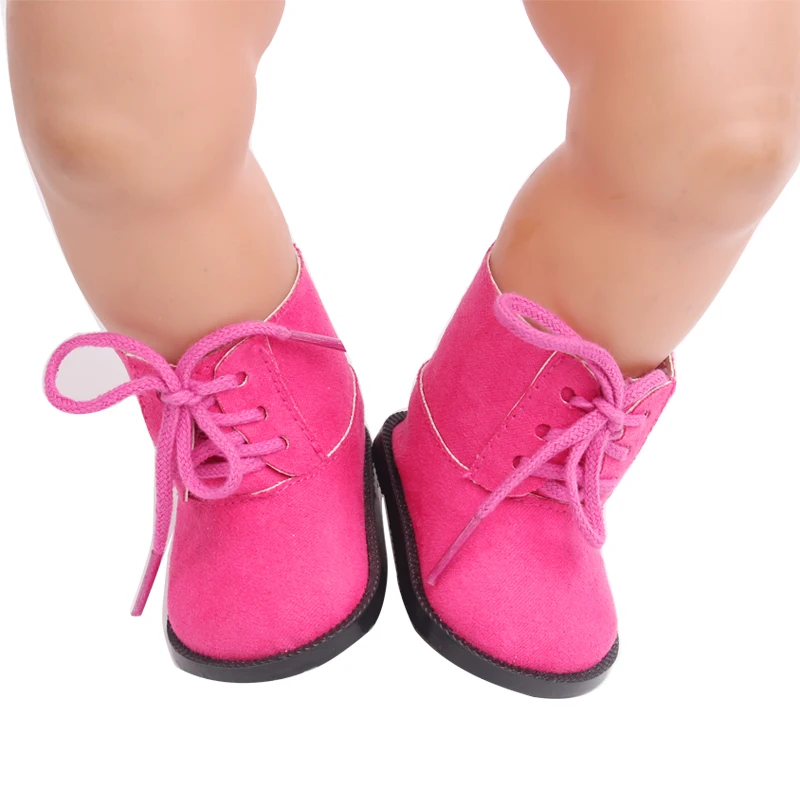 

43 cm baby dolls shoes new born stylish magenta Martin boot lace-up shoe Baby toys fit American 18 inch Girls doll g181