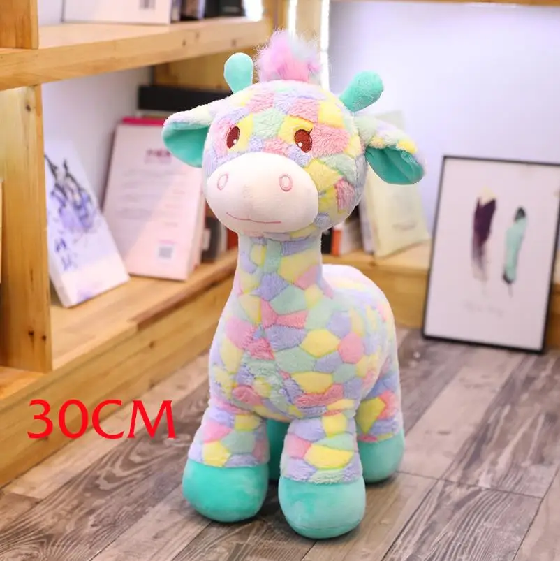 30CM 30-90 см милый красочный олень, плюшевые игрушки мультфильм животных Кукольный Жираф мягкие куклы для детей детские подарки на день рождения - Цвет: 30CM