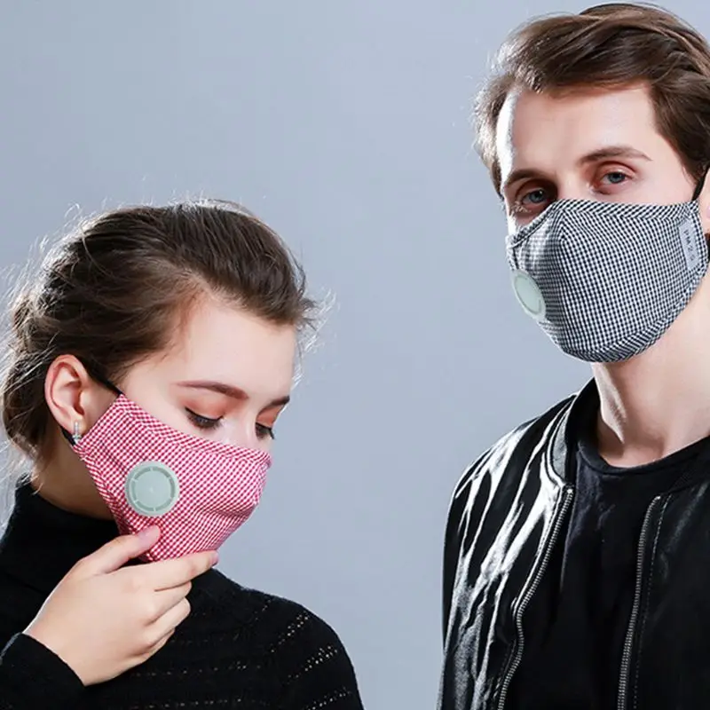 Анти-пыль хлопок PM2.5 лицо рот маска сплошной цвет ретро плед Печать регулируемый ушной петля Респиратор с углеродным воздушным фильтром