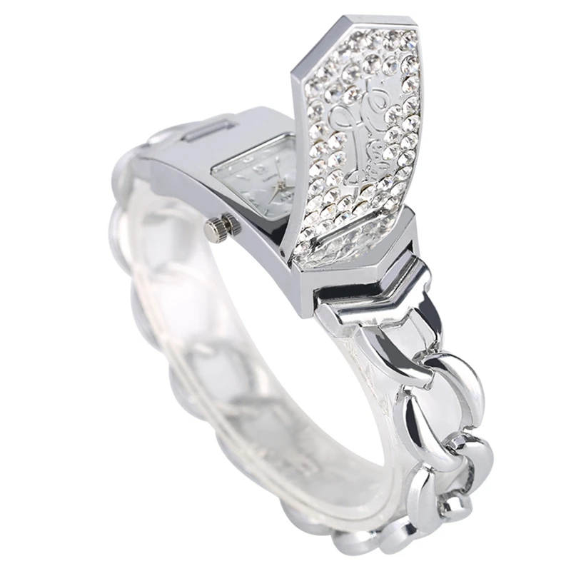 silver Новые модные роскошные женские часы-браслет с кристаллами и бриллиантами, серебряная квадратная крышка с клапаном, золотые часы, feminino horloges vrouwen - Цвет: silver