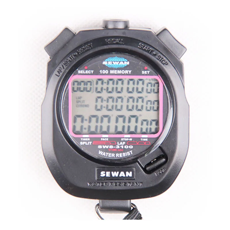 

100 memory Electronic Stopwatch Digital timer Sports professional stop watch gym Metal interval timer referee chronograph