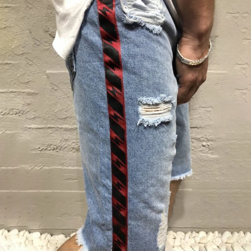 Мужские модные уличные рваные джинсы прямые для мужчин летние повседневные