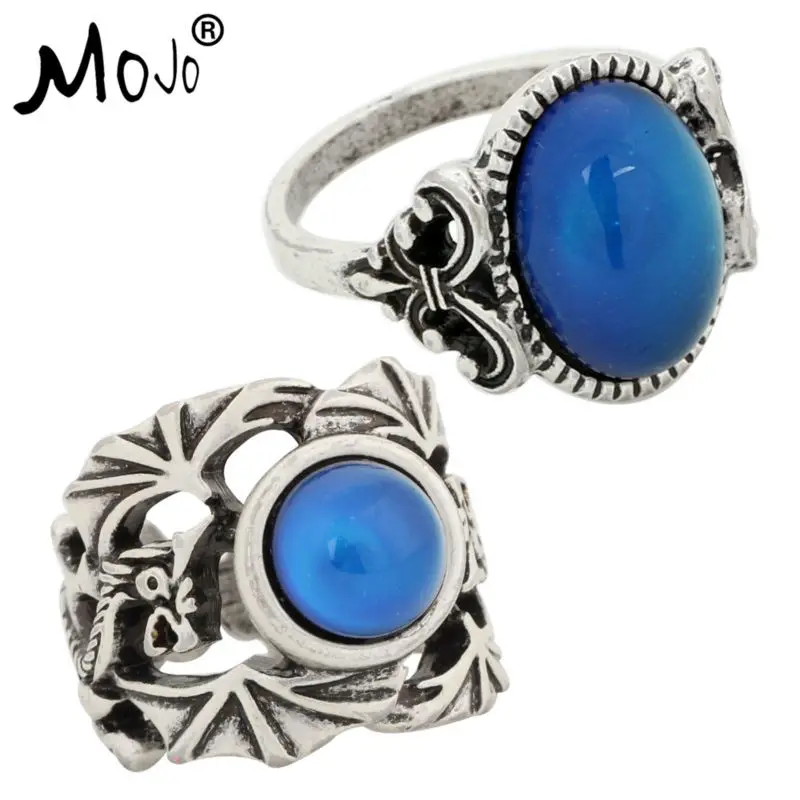 

2PCS Vintage Bohemia Retro Color Change Mood Ring Emotion Feeling Changeable Ring Temperature Control Ring for Women RS008-RS040