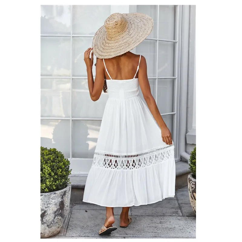 New 2019 Hot Women Summer Maxi Dress Sexy Boho Long Evening Party Beach Solid Loose SleevelessWhite Sundress | Женская одежда