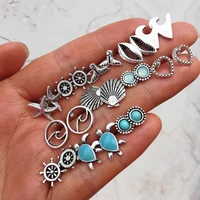 womens vintage cute stud earrings mini turtle starfish shell anchor sea brinco earrings fashion jewelry creative ear nails
