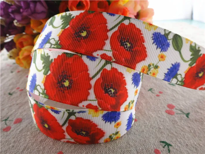 7 18092727, " 25 мм 10 ярдов с цветочным принтом grosgrain ленты DIY волосы луки ручной работы материалы - Цвет: 7