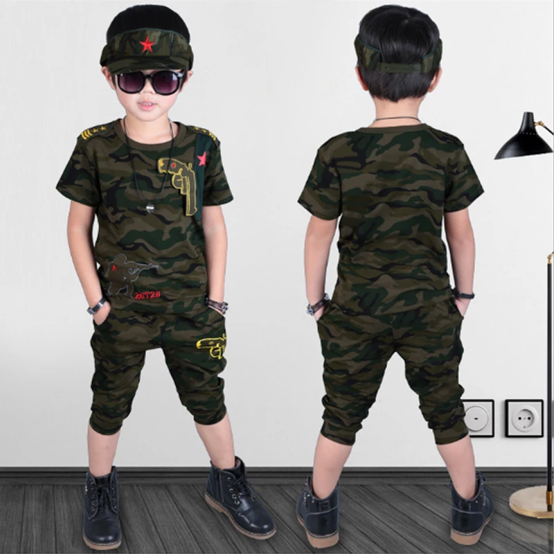 Boys Clothing Sets 2018 Fashion Summer Solid Cotton Camouflage T-shirts + Pants Kids Suit Casual Style Children 3cs050 | Детская одежда