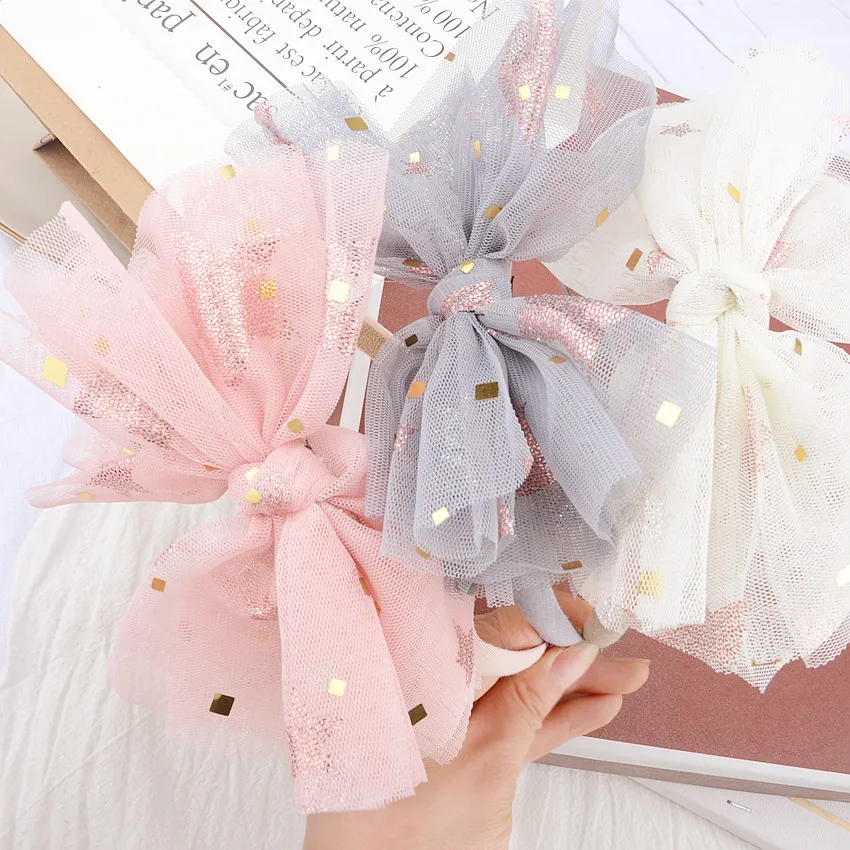 12 шт. модные милые марлевые бантики для волос большие блестящие звезды банты