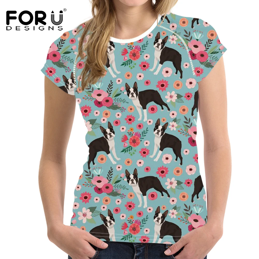 FORUDESIGNS/с рисунком панель в форме французского бульдога женская футболка
