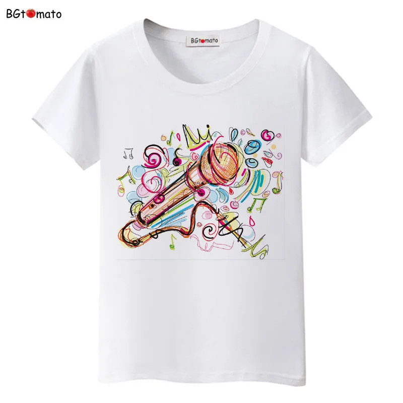 BGtomato Sing loudly microphone art t shirts Women fashion style colorful music shirt Brand comfortable casual tops tees | Женская