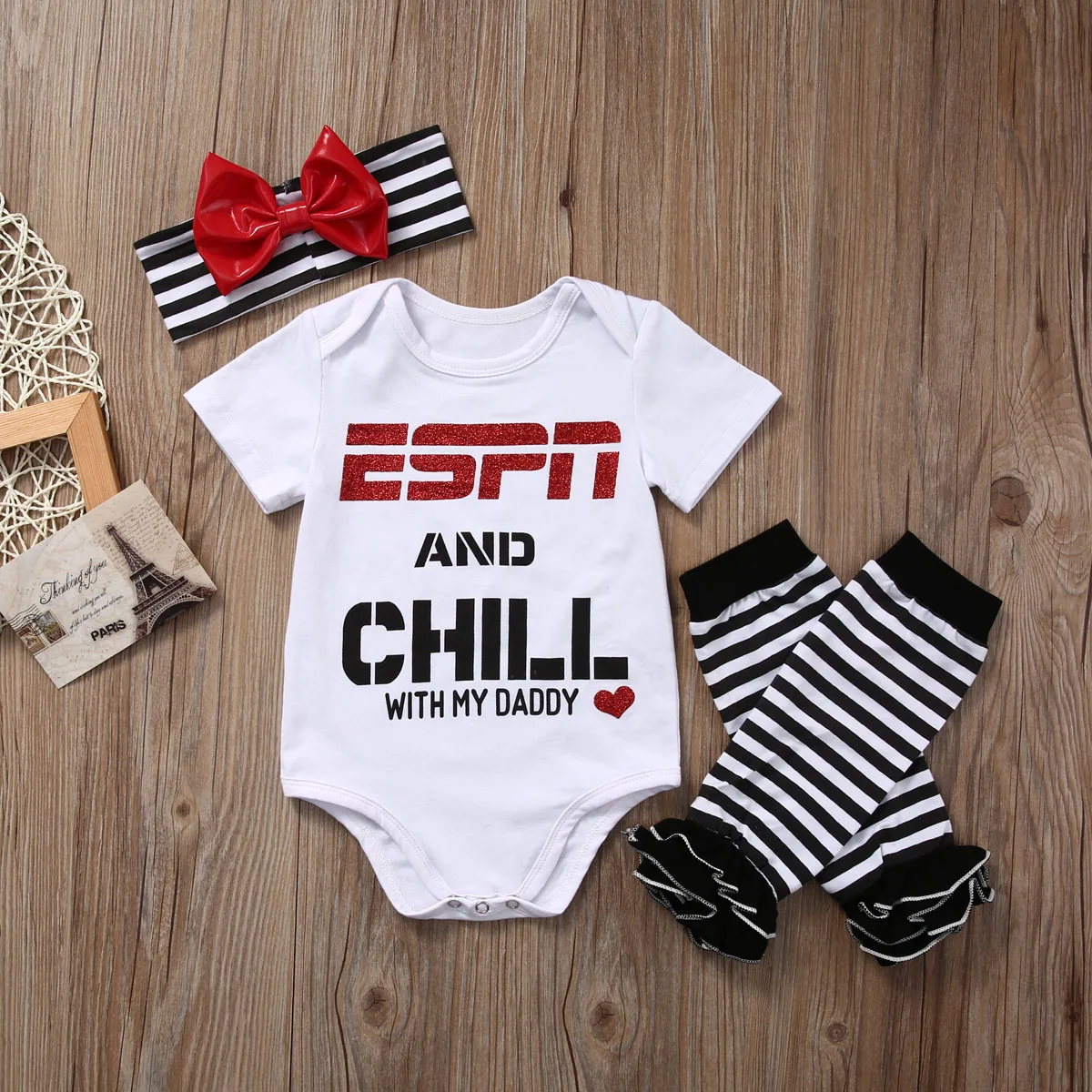 3 Pcs Baby Bodysuit Sets Newborn Infant Babies Boy Girl Letter Bodysuits Playsuit Jumpsuit+Leg Warmers+Headband Outfit | Детская одежда