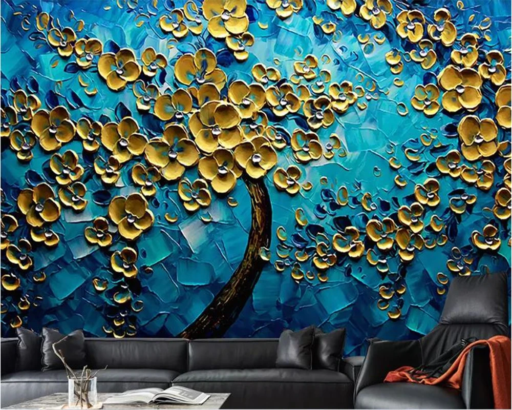 3d обои из кирпича на заказ синее золото fortune tree art фон papier peint mural 3d|Обои| |